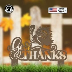 Speed Fabrication Give Thanks Turkey Metal Yard Stake - Autumn Decor Fall/Autumn Metal Signs