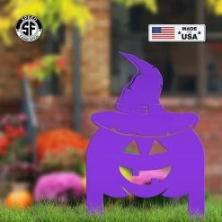 Speed Fabrication Pumpkin With Witch Hat Metal Yard Stake - Halloween Decor