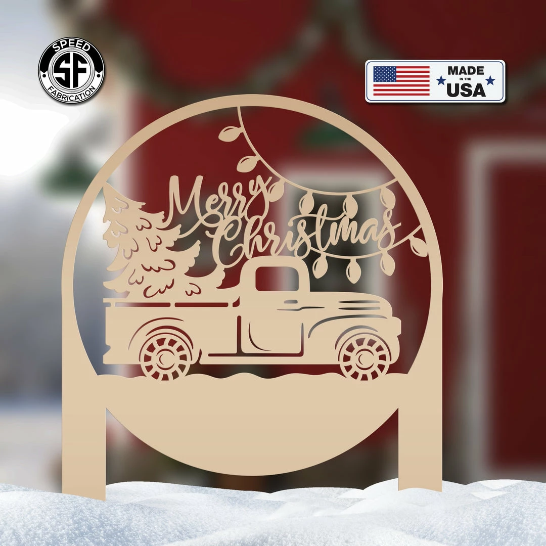 Speed Fabrication Christmas Metal Signs Merry Christmas Truck Metal Yard Stake - Outdoor Christmas Decor