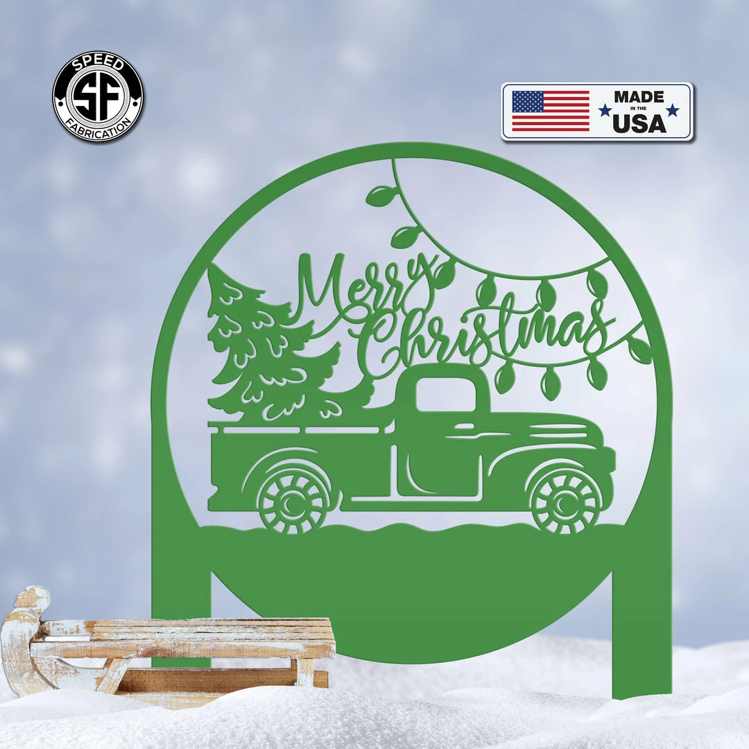 Speed Fabrication Christmas Metal Signs Merry Christmas Truck Metal Yard Stake - Outdoor Christmas Decor