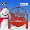 Speed Fabrication Christmas Metal Signs Merry Christmas Truck Metal Yard Stake - Outdoor Christmas Decor