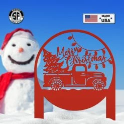 Speed Fabrication Christmas Metal Signs Merry Christmas Truck Metal Yard Stake - Outdoor Christmas Decor