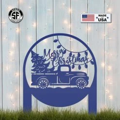 Speed Fabrication Christmas Metal Signs Merry Christmas Truck Metal Yard Stake - Outdoor Christmas Decor
