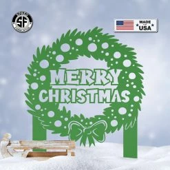 Speed Fabrication Christmas Metal Signs Metal Christmas Wreath Metal Yard Stake, Holiday Decor, Outdoor Christmas Decorations