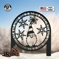 Speed Fabrication Christmas Metal Signs Merry Christmas Gnome Metal Yard Stake - Holiday Decor