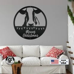 Speed Fabrication Metal Mooey Christmas Cow Sign, Cute Christmas Decor, Indoor Or Outdoor Christmas Metal Signs