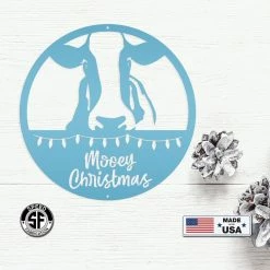 Speed Fabrication Metal Mooey Christmas Cow Sign, Cute Christmas Decor, Indoor Or Outdoor Christmas Metal Signs
