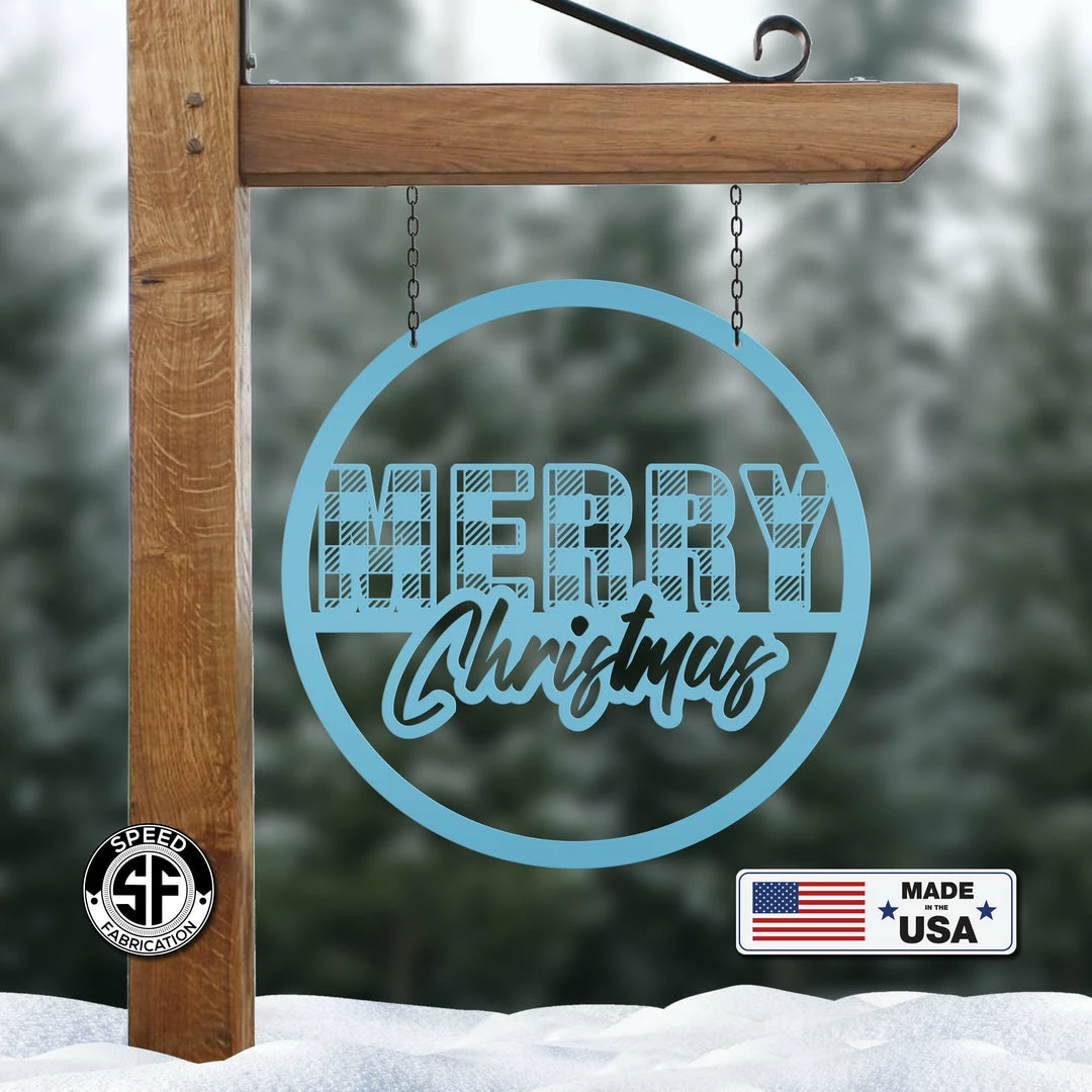 Speed Fabrication Christmas Metal Signs Plaid Merry Christmas Metal Sign - Holiday Sign