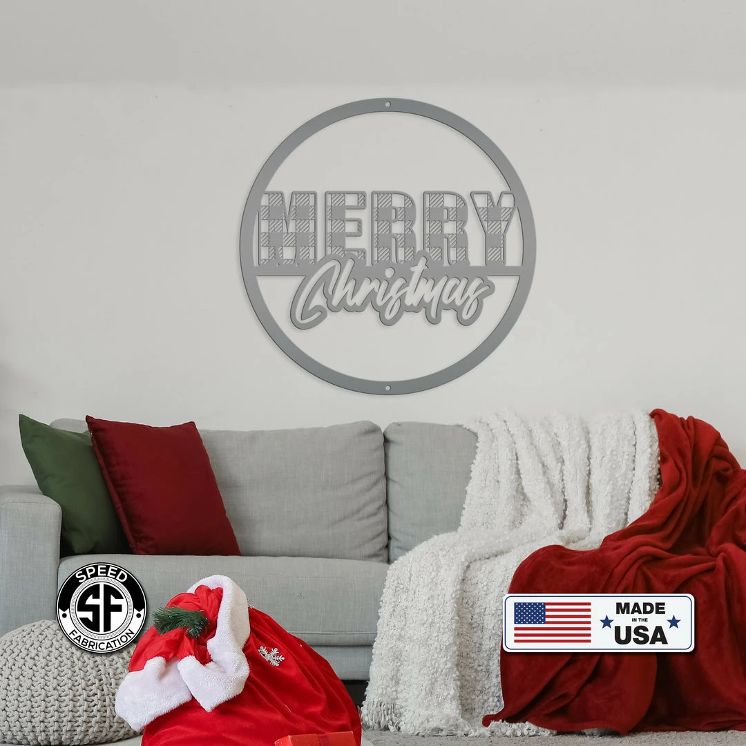 Speed Fabrication Christmas Metal Signs Plaid Merry Christmas Metal Sign - Holiday Sign