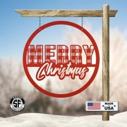 Speed Fabrication Christmas Metal Signs Plaid Merry Christmas Metal Sign - Holiday Sign