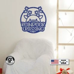 Speed Fabrication Reindeer Crossing Metal Sign, Funny Holiday Sign, Holiday Decor Christmas Metal Signs