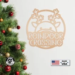 Speed Fabrication Reindeer Crossing Metal Sign, Funny Holiday Sign, Holiday Decor Christmas Metal Signs