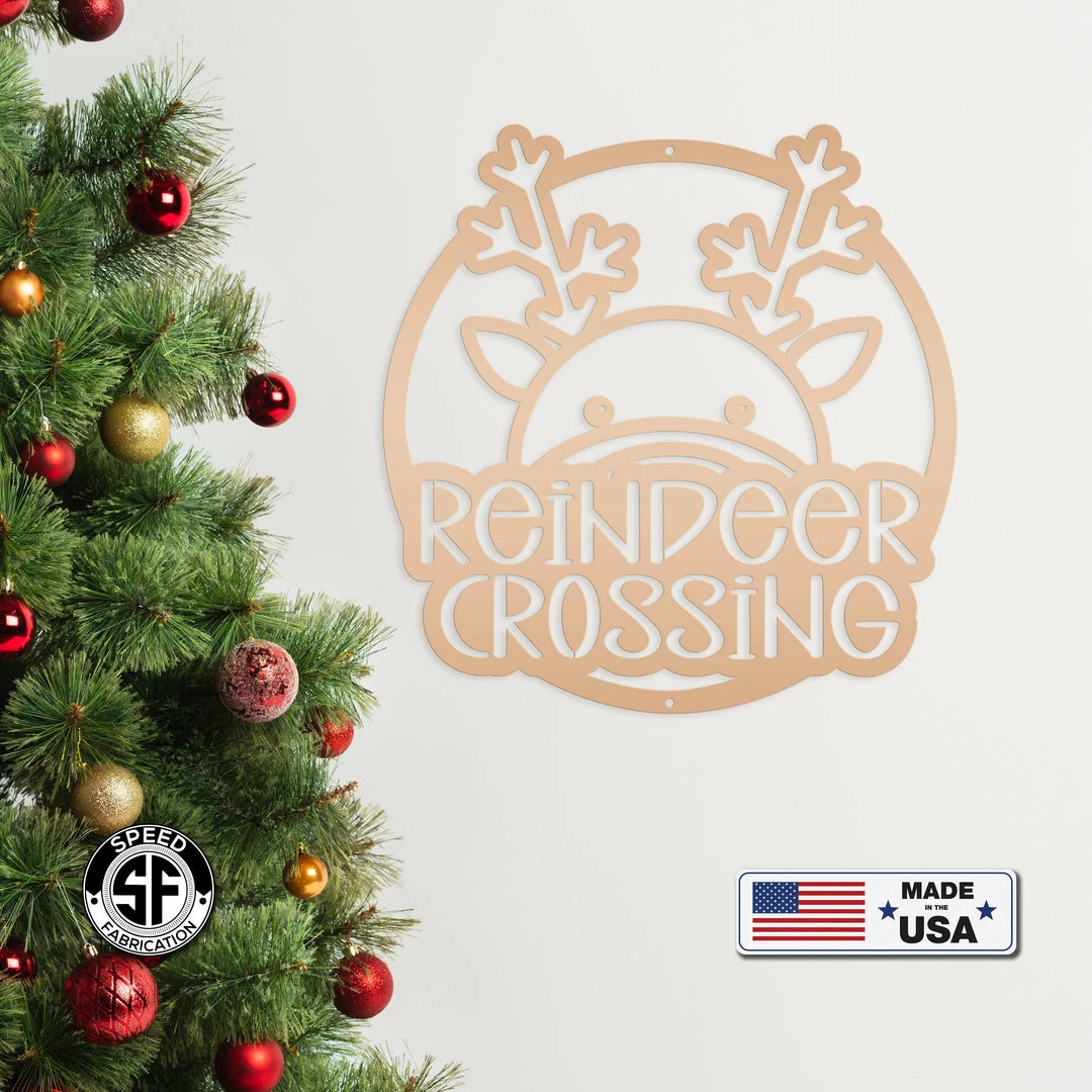 Speed Fabrication Reindeer Crossing Metal Sign, Funny Holiday Sign, Holiday Decor Christmas Metal Signs