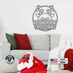 Speed Fabrication Reindeer Crossing Metal Sign, Funny Holiday Sign, Holiday Decor Christmas Metal Signs