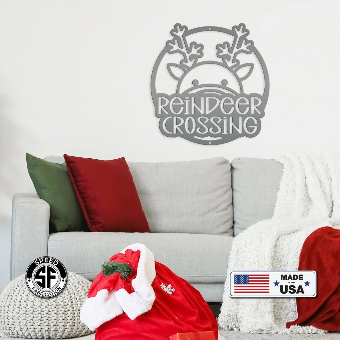 Speed Fabrication Reindeer Crossing Metal Sign, Funny Holiday Sign, Holiday Decor Christmas Metal Signs