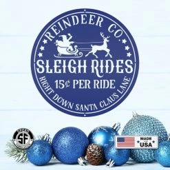 Speed Fabrication Santa Sleigh Sign, Vintage Looking Metal Christmas Decor, Reindeer Sign Christmas Metal Signs