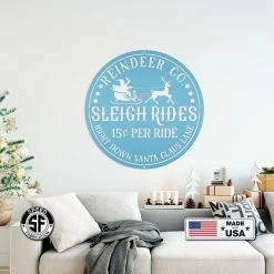 Speed Fabrication Santa Sleigh Sign, Vintage Looking Metal Christmas Decor, Reindeer Sign Christmas Metal Signs