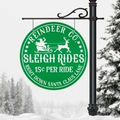 Speed Fabrication Santa Sleigh Sign, Vintage Looking Metal Christmas Decor, Reindeer Sign Christmas Metal Signs
