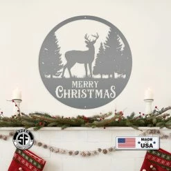 Speed Fabrication Metal Merry Christmas Deer Sign, Outdoor Holiday Sign, Indoor Christmas Decor Christmas Metal Signs