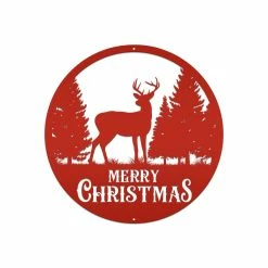 Speed Fabrication Metal Merry Christmas Deer Sign, Outdoor Holiday Sign, Indoor Christmas Decor Christmas Metal Signs