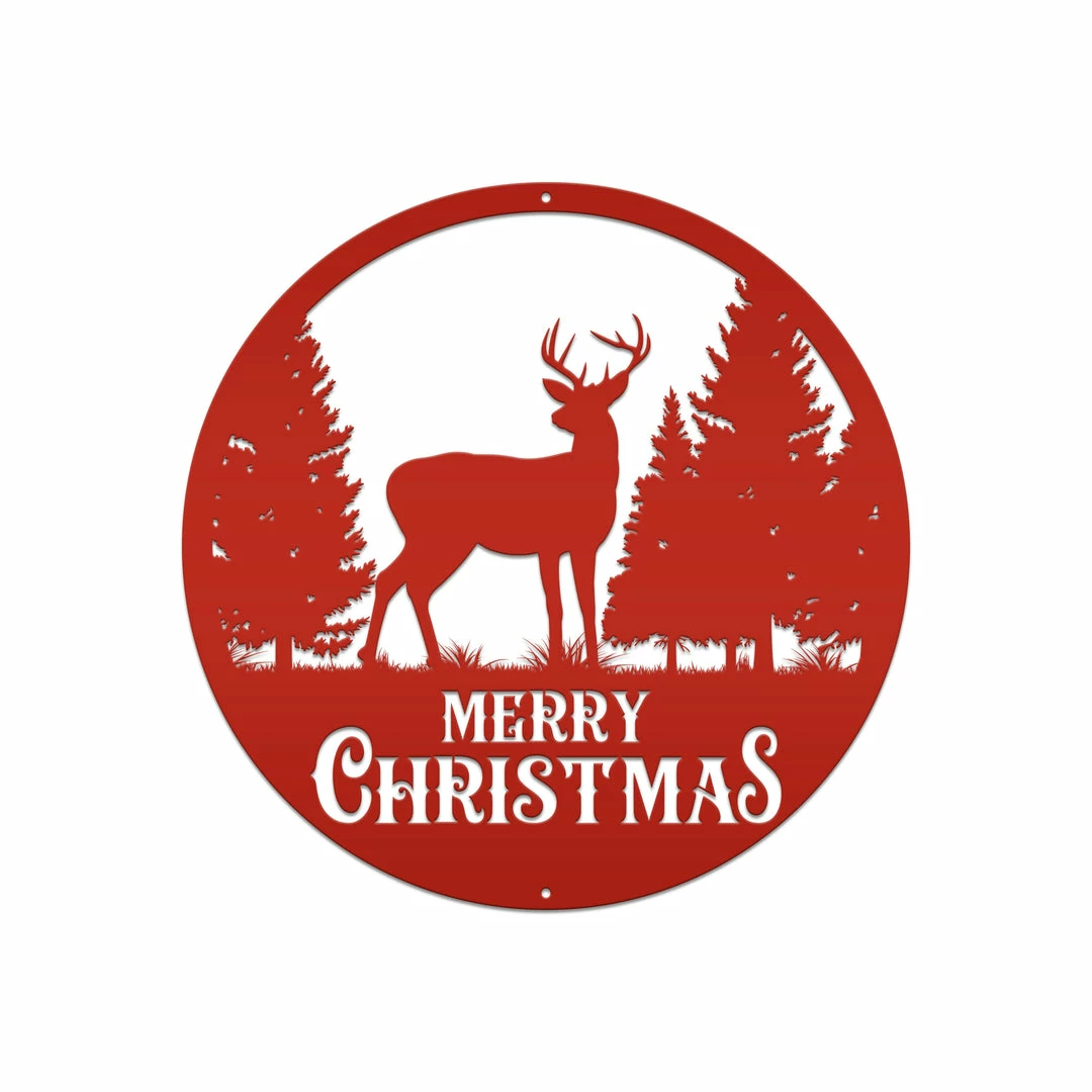 Speed Fabrication Metal Merry Christmas Deer Sign, Outdoor Holiday Sign, Indoor Christmas Decor Christmas Metal Signs