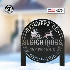 Speed Fabrication Metal Sleigh Rides Yard Stake - Outdoor Christmas Decor Christmas Metal Signs