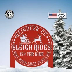 Speed Fabrication Metal Sleigh Rides Yard Stake - Outdoor Christmas Decor Christmas Metal Signs