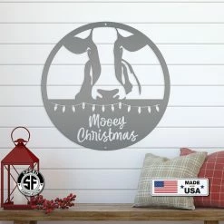 Speed Fabrication Metal Mooey Christmas Cow Sign, Cute Christmas Decor, Indoor Or Outdoor Christmas Metal Signs