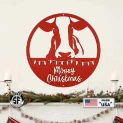 Speed Fabrication Metal Mooey Christmas Cow Sign, Cute Christmas Decor, Indoor Or Outdoor Christmas Metal Signs
