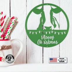 Speed Fabrication Metal Mooey Christmas Cow Sign, Cute Christmas Decor, Indoor Or Outdoor Christmas Metal Signs