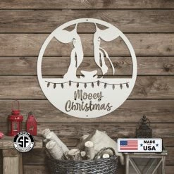 Speed Fabrication Metal Mooey Christmas Cow Sign, Cute Christmas Decor, Indoor Or Outdoor Christmas Metal Signs