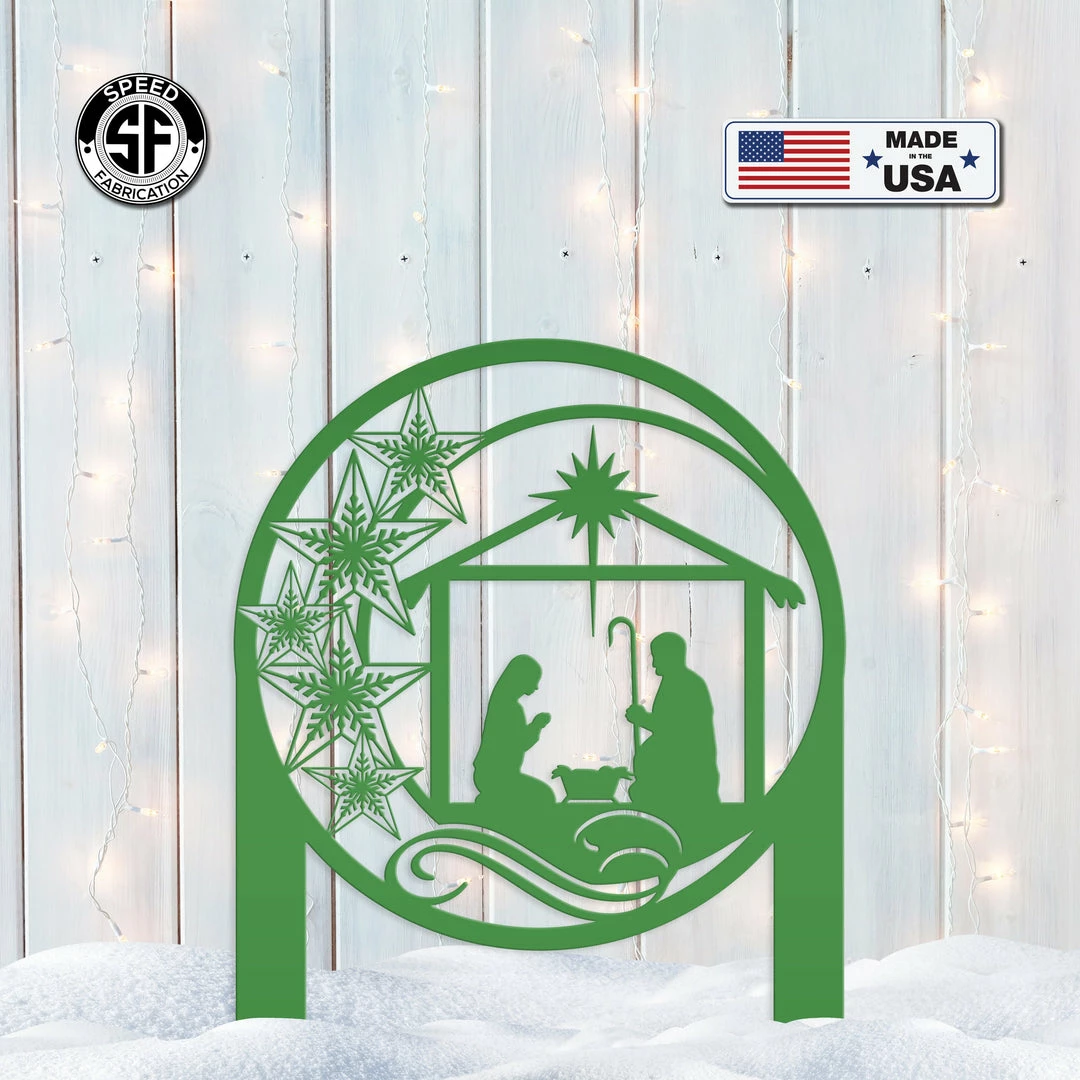 Speed Fabrication Christmas Metal Signs Outdoor Star Nativity Metal Yard Stake , Christmas Decor, Christian Decor