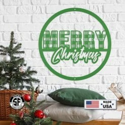 Speed Fabrication Christmas Metal Signs Plaid Merry Christmas Metal Sign - Holiday Sign