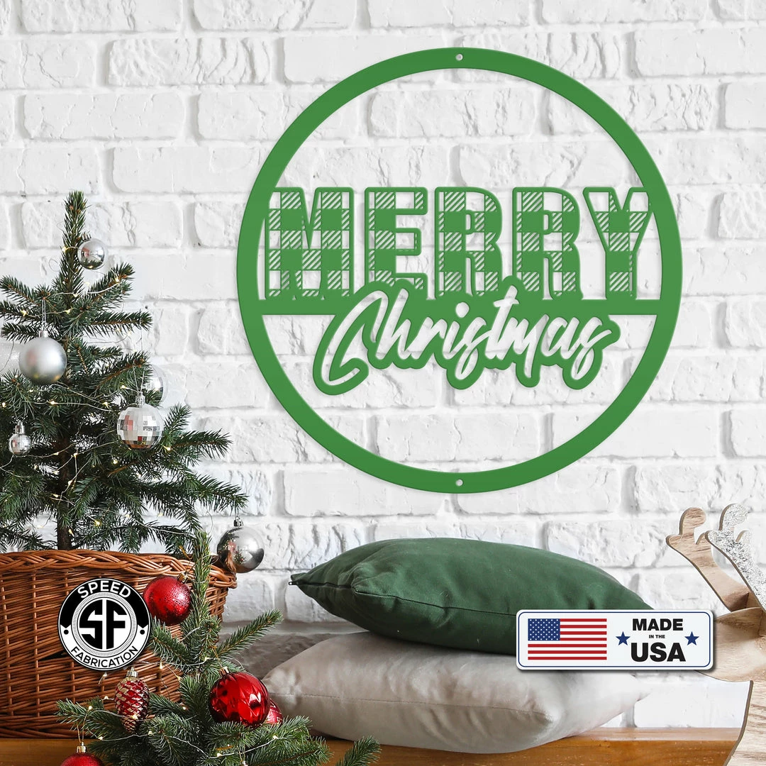 Speed Fabrication Christmas Metal Signs Plaid Merry Christmas Metal Sign - Holiday Sign