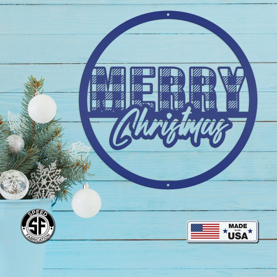 Speed Fabrication Christmas Metal Signs Plaid Merry Christmas Metal Sign - Holiday Sign