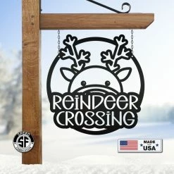 Speed Fabrication Reindeer Crossing Metal Sign, Funny Holiday Sign, Holiday Decor Christmas Metal Signs