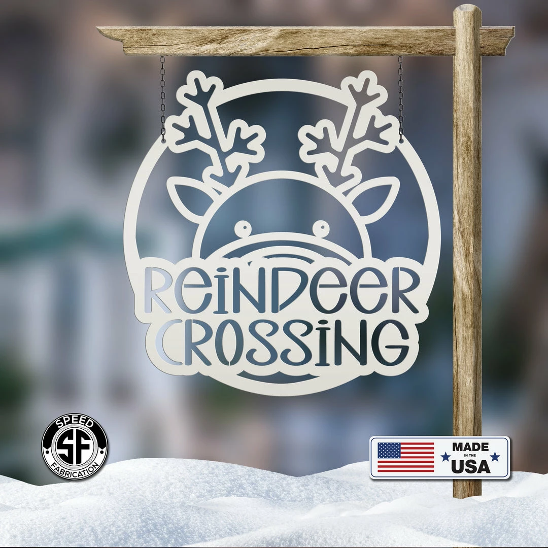 Speed Fabrication Reindeer Crossing Metal Sign, Funny Holiday Sign, Holiday Decor Christmas Metal Signs