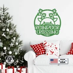 Speed Fabrication Reindeer Crossing Metal Sign, Funny Holiday Sign, Holiday Decor Christmas Metal Signs
