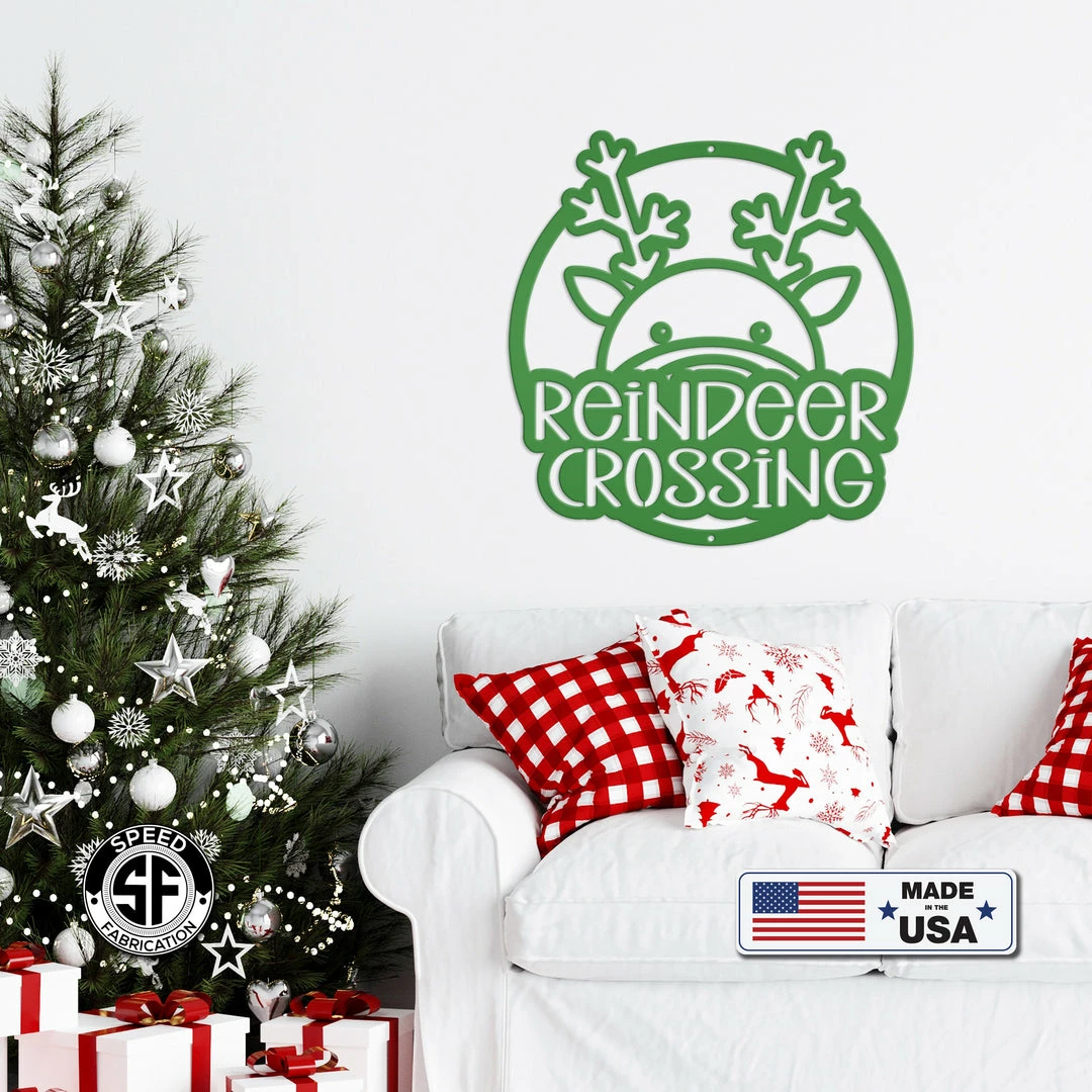 Speed Fabrication Reindeer Crossing Metal Sign, Funny Holiday Sign, Holiday Decor Christmas Metal Signs