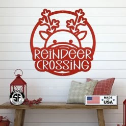 Speed Fabrication Reindeer Crossing Metal Sign, Funny Holiday Sign, Holiday Decor Christmas Metal Signs