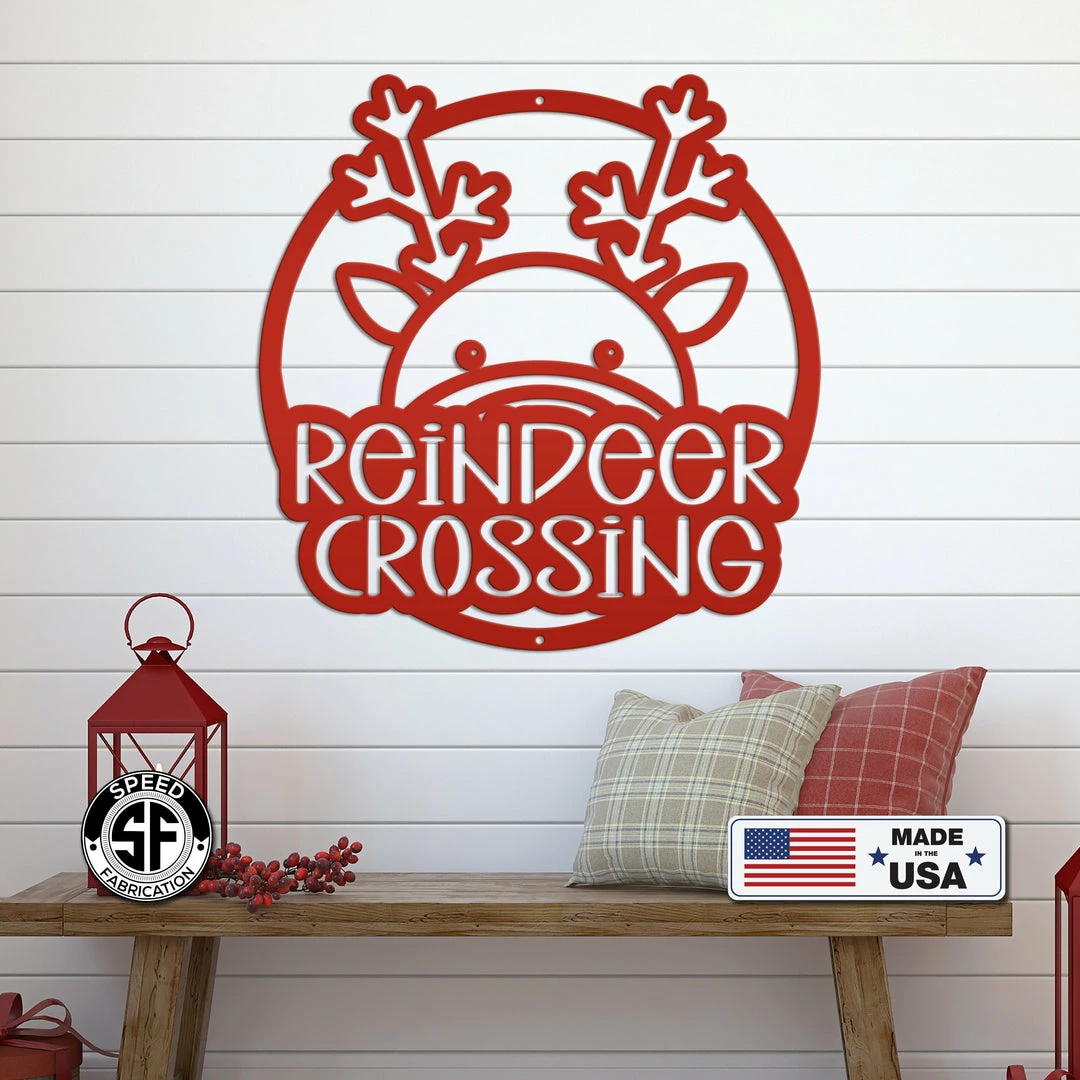 Speed Fabrication Reindeer Crossing Metal Sign, Funny Holiday Sign, Holiday Decor Christmas Metal Signs