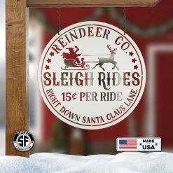 Speed Fabrication Santa Sleigh Sign, Vintage Looking Metal Christmas Decor, Reindeer Sign Christmas Metal Signs