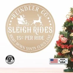 Speed Fabrication Santa Sleigh Sign, Vintage Looking Metal Christmas Decor, Reindeer Sign Christmas Metal Signs