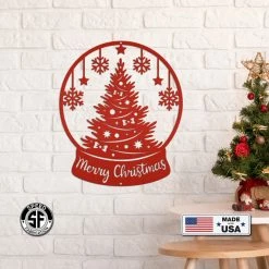 Speed Fabrication Christmas Metal Signs Christmas Globe Sign, Metal Holiday Sign