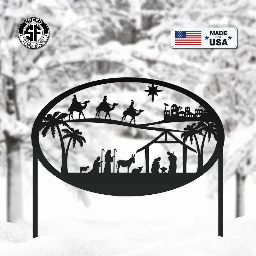 Speed Fabrication Christmas Nativity Metal Sign With Heavy Duty Yard Stakes Christmas Metal Signs