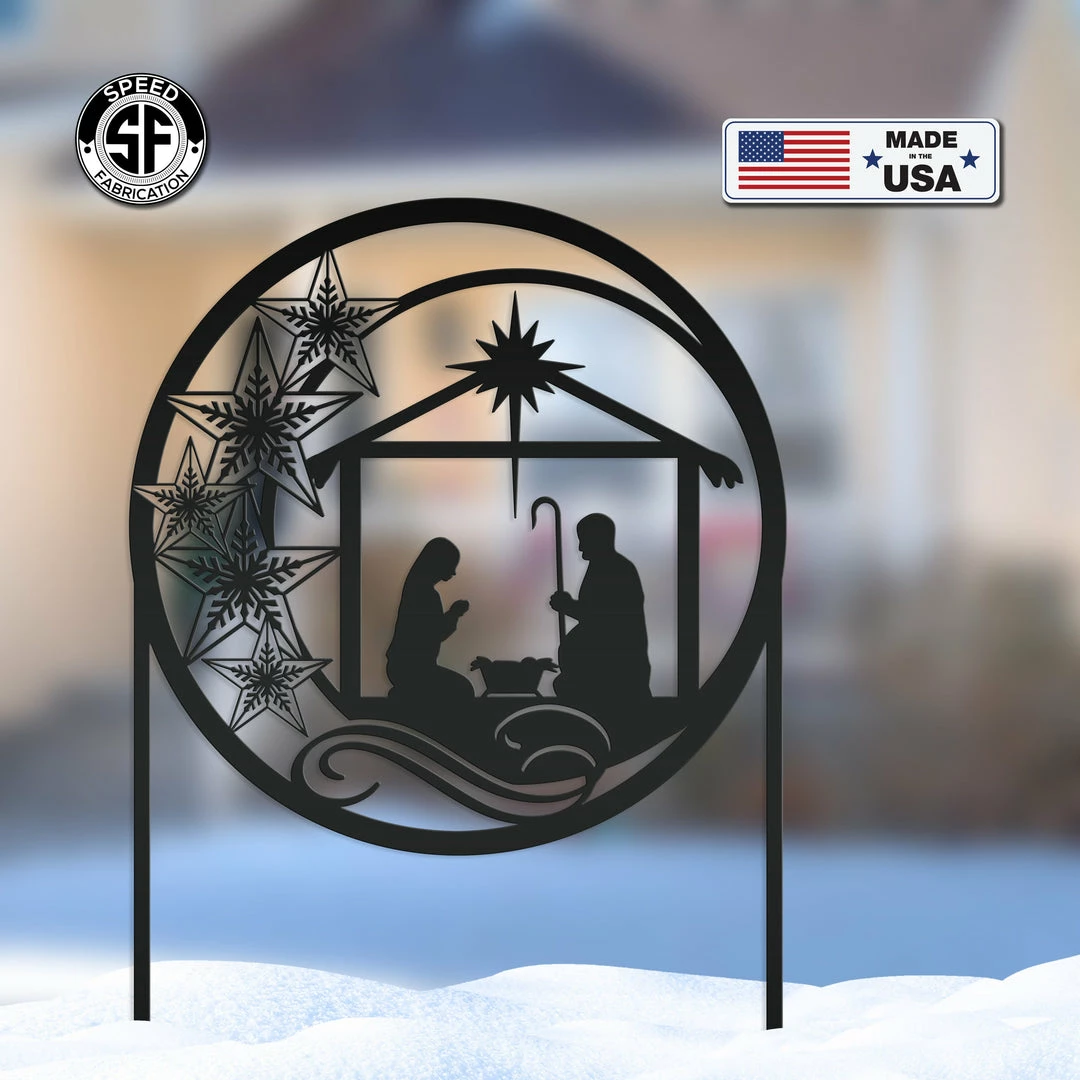 Speed Fabrication Extra Large Christmas Nativity Metal Sign With Heavy Duty Yard Stakes - Holiday Decor
