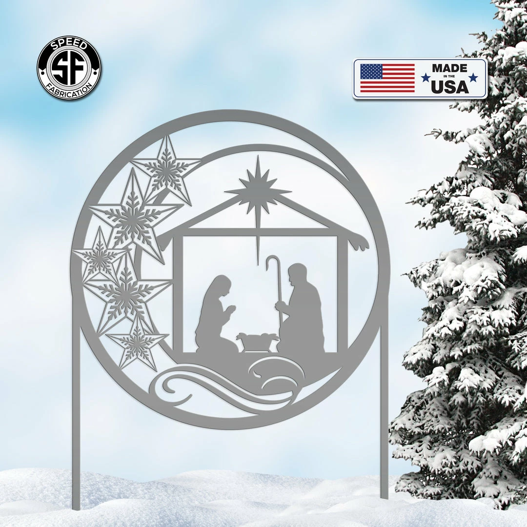 Speed Fabrication Extra Large Christmas Nativity Metal Sign With Heavy Duty Yard Stakes - Holiday Decor