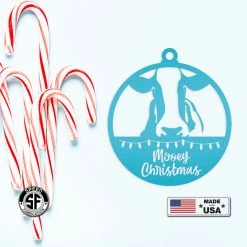 Speed Fabrication Metal Mooey Christmas Ornament, Farm Ornament, Holiday Decor