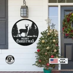 Speed Fabrication Metal Merry Christmas Deer Sign, Outdoor Holiday Sign, Indoor Christmas Decor Christmas Metal Signs