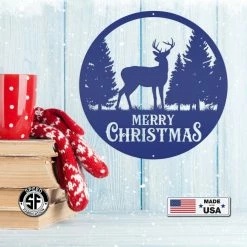 Speed Fabrication Metal Merry Christmas Deer Sign, Outdoor Holiday Sign, Indoor Christmas Decor Christmas Metal Signs